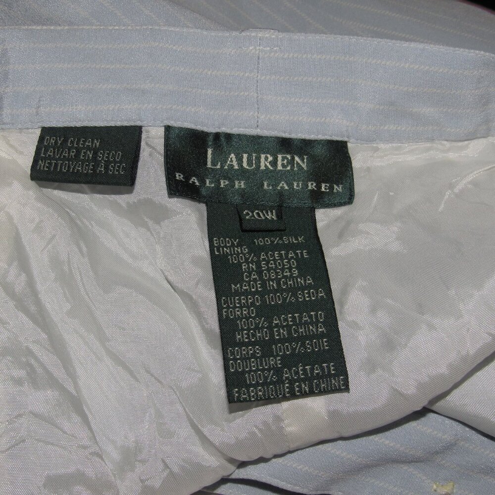Lauren Ralph Lauren Silk Pinstripe Pleat‑Front Trousers – Light Blue 20W - Picture 8 of 8